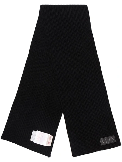 Valentino Vltn Logo Patch Knitted Scarf In Black