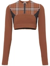 BURBERRY CHECKED STRETCH-JERSEY CROPPED TOP