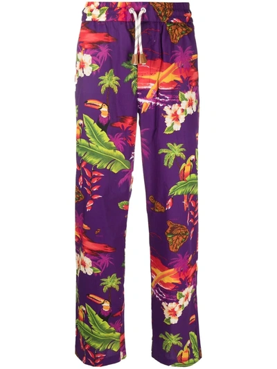 Palm Angels X Moncler Hawaiian-print Track Pants In Purple