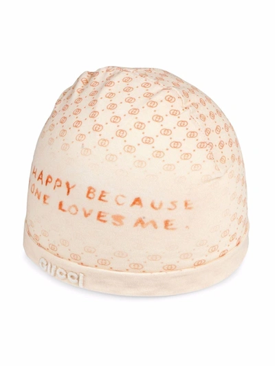 Gucci Babies' Gg Slogan-print Beanie In White