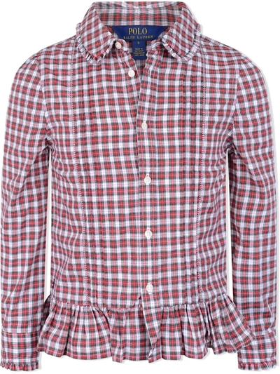Polo Ralph Lauren Kids' Peplum-hem Check Shirt In Red