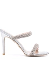 Stuart Weitzman Addison Woven Crystal Slide Sandals In Silver