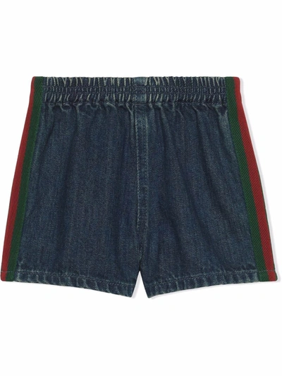 Gucci Babies' Web Trim Denim Shorts In Blue