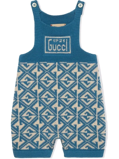 Gucci Babies' Knitted Logo Jacquard Overalls In Blue