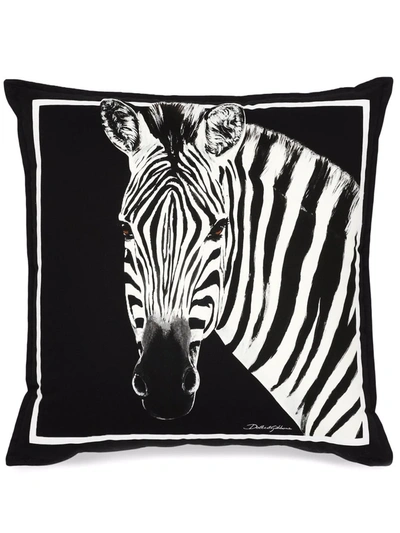 Dolce & Gabbana Small Zebra-print Velvet Cushion In Black