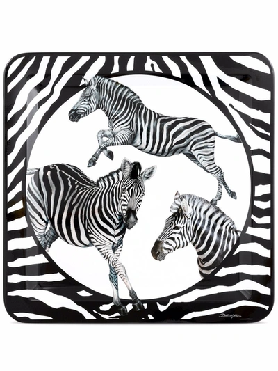 Dolce & Gabbana Zebra-print Wooden Large Tray In White