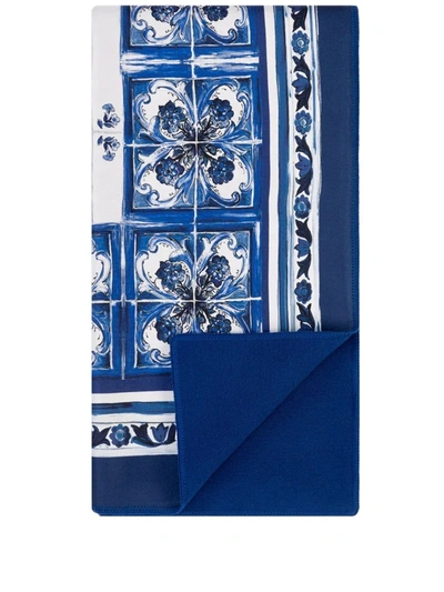 Dolce & Gabbana Mediterraneo-print Double-faced Blanket In Blue