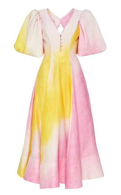 Aje Cloud Burst Tie-dye Puff Sleeve Midi Dress In Rosa