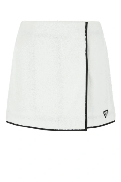 Prada Terrycloth A-line Mini Skirt In White