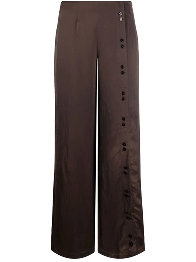Aeron Button-detail Straight-leg Trousers In Chocolate Brown