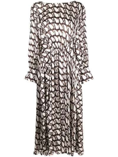 Aeron Geometric-print Silk Dress In Nude