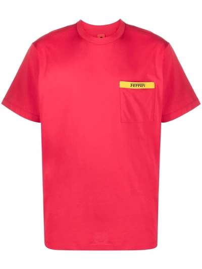 Ferrari Logo Patch Crew-neck T-shirt In Red