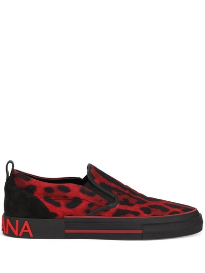 Dolce & Gabbana Custom 2.zero Slip-on Sneakers In Leopard-print Cotton In Multicolor