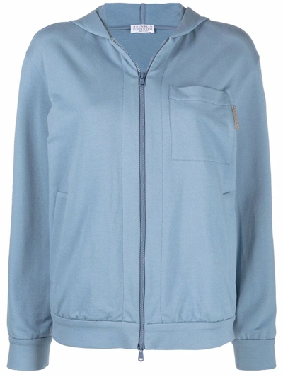 Brunello Cucinelli Monili Chest-pocket Hoodie In Blau