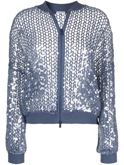Brunello Cucinelli Sequined Fish Scale Jute-blend Bomber Jacket In Oxford