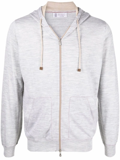 Brunello Cucinelli Zip-up Hooded Sweat Top In Grau