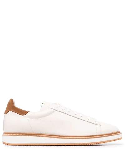 Brunello Cucinelli Full-grain Suede-trimmed Leather Sneakers In White