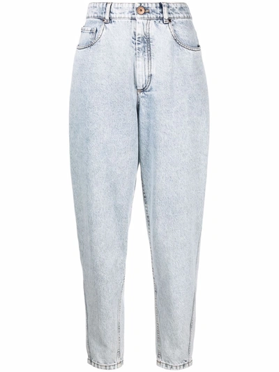 Brunello Cucinelli Bead-embellished High-rise Straight-leg Jeans In Blue