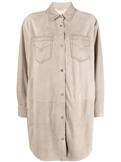 Brunello Cucinelli Long Shirt Jacket In Nude