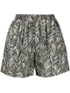 Brunello Cucinelli Leaf-print Silk Shorts In Grün