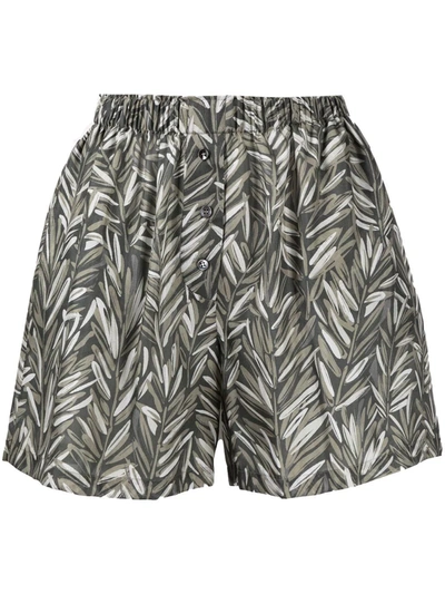 Brunello Cucinelli Leaf-print Silk Shorts In Grün