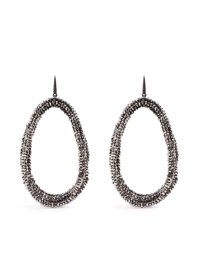 Brunello Cucinelli Large Spinel Bead Hoop Earrings In Grau