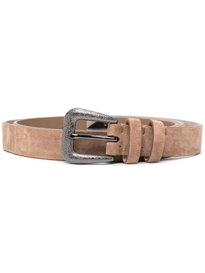 Brunello Cucinelli Leather Buckle Belt In Nude