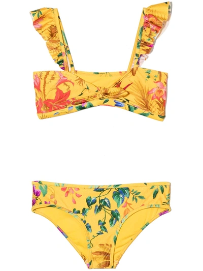 Zimmermann Kids' Tropicana Floral Print Bikini In Yellow