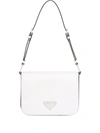 Prada Triangle Logo Brushed Leather Shoulder Bag In F0pg7 Bianco N