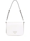 Prada Triangle Logo Brushed Leather Shoulder Bag In Weiss
