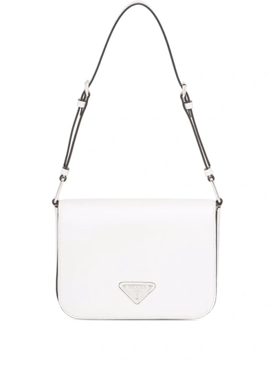 Prada Triangle Logo Brushed Leather Shoulder Bag In <p>