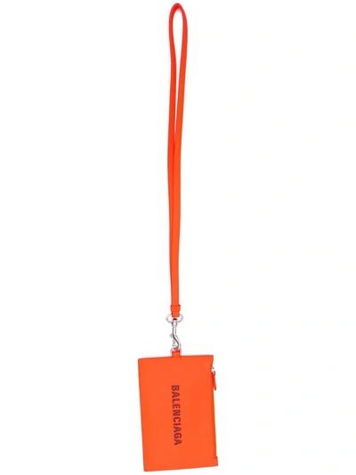 Balenciaga Neck-strap Leather Case In Orange