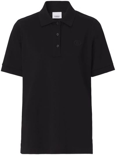 Burberry Tb Monogram Cotton Polo Shirt In Black