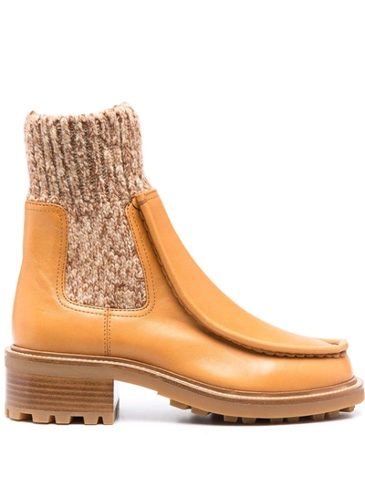 Chloé Jamie Knitted-cuff Leather Chelsea Boots In Burning Camel