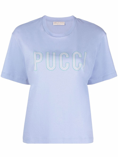 Emilio Pucci Logo印花圆领t恤 In Blue