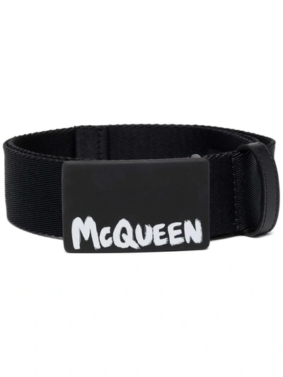 Alexander Mcqueen Logo-plaque Leather Belt In Black