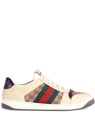 Gucci Screener Lace-up Sneakers In Beige