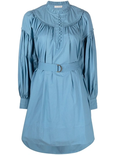 Ulla Johnson Ingrid Gathered Poplin Mini Dress In Blue