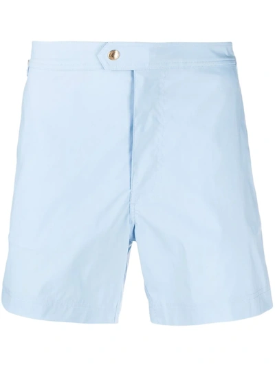 Tom Ford Blue Compact Poplin Swim Shorts In Light Blue