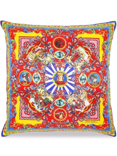 Dolce & Gabbana Medium Carretto-print Square Silk Cushion In Gelb