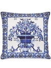 Dolce & Gabbana Mediterraneo-print Silk Cushion In Weiss