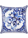 Dolce & Gabbana Mediterraneo-print Silk Cushion In Blau