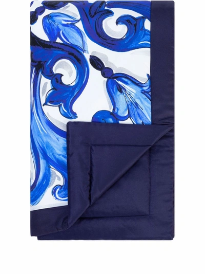 Dolce & Gabbana Mediterranean-print Silk Blanket In Blau