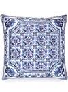 Dolce & Gabbana Blue And White Small Cushion With Blue Mediterranean Print In Duchesse Cotton In White