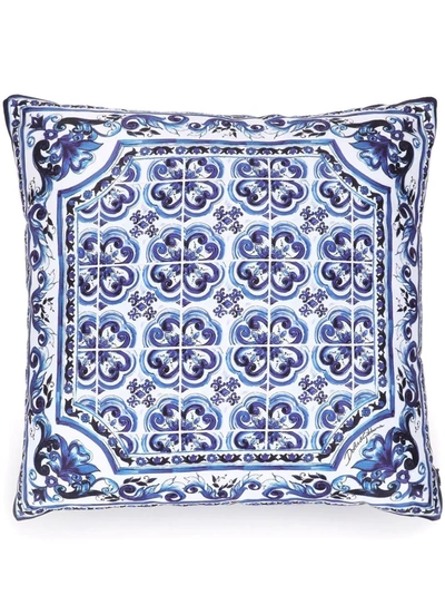 DOLCE & GABBANA SMALL BLU MEDITERRANEO-PRINT DUCHESSE COTTON CUSHION