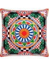 Dolce & Gabbana Medium Carretto-print Square Velvet Cushion In Weiss