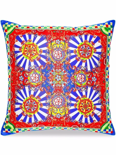 Dolce & Gabbana Medium Carretto-print Silk Cushion In Weiss