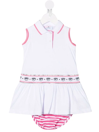 Chiara Ferragni Babies' White And Pink Cotton Dress With Logo