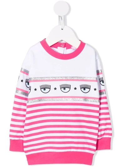 Chiara Ferragni Babies' Striped Logo-print Jumper In Bianco+fandango