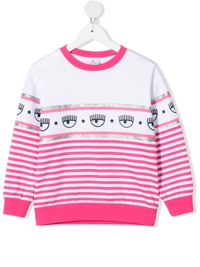 Chiara Ferragni Kids' Striped Cotton Sweatshirt In Pink